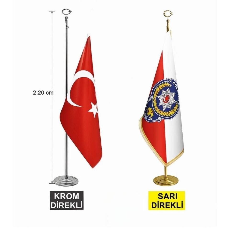 Tekli Makam Bayrağı | Krom / Altın Direk DMSMB-01 Altın - 5 Adet  - Püsküllü