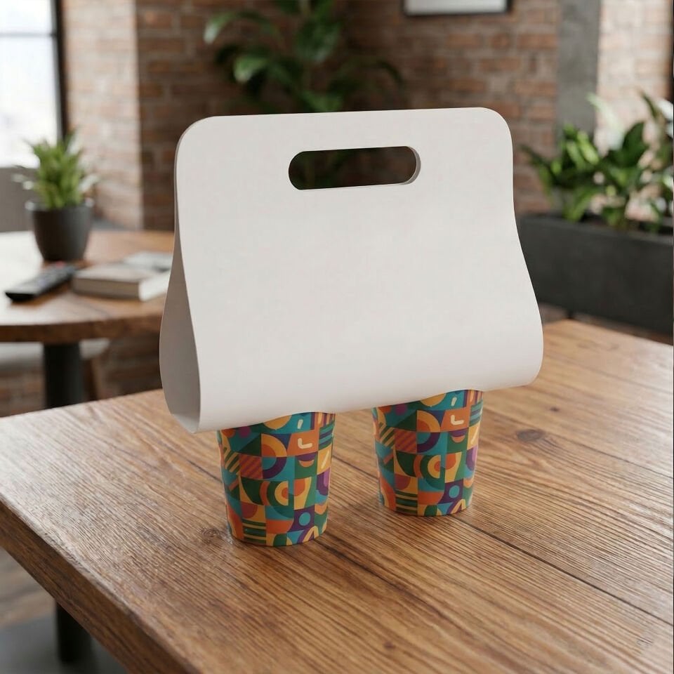 Saplı Karton Bardak Taşıyıcı 2'li ( Baskısız )