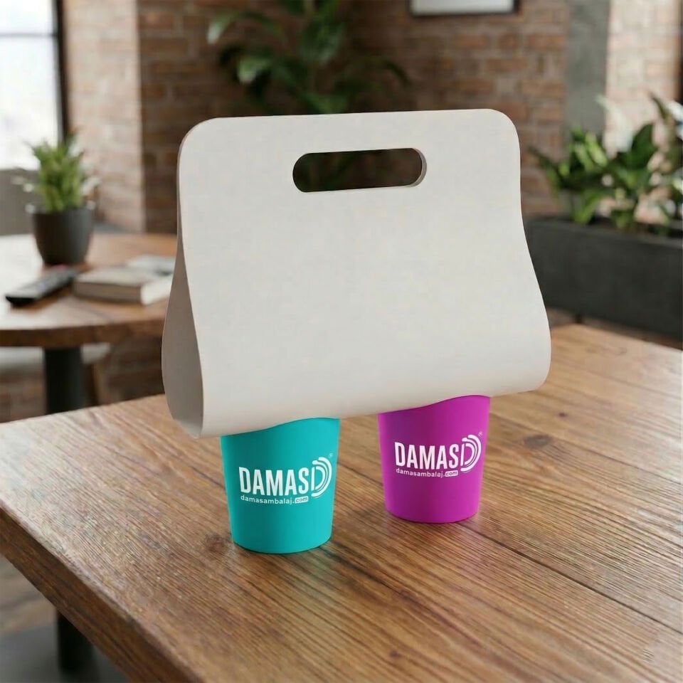 Saplı Karton Bardak Taşıyıcı 2'li (Baskısız) 2.000 adet - 8-16 oz