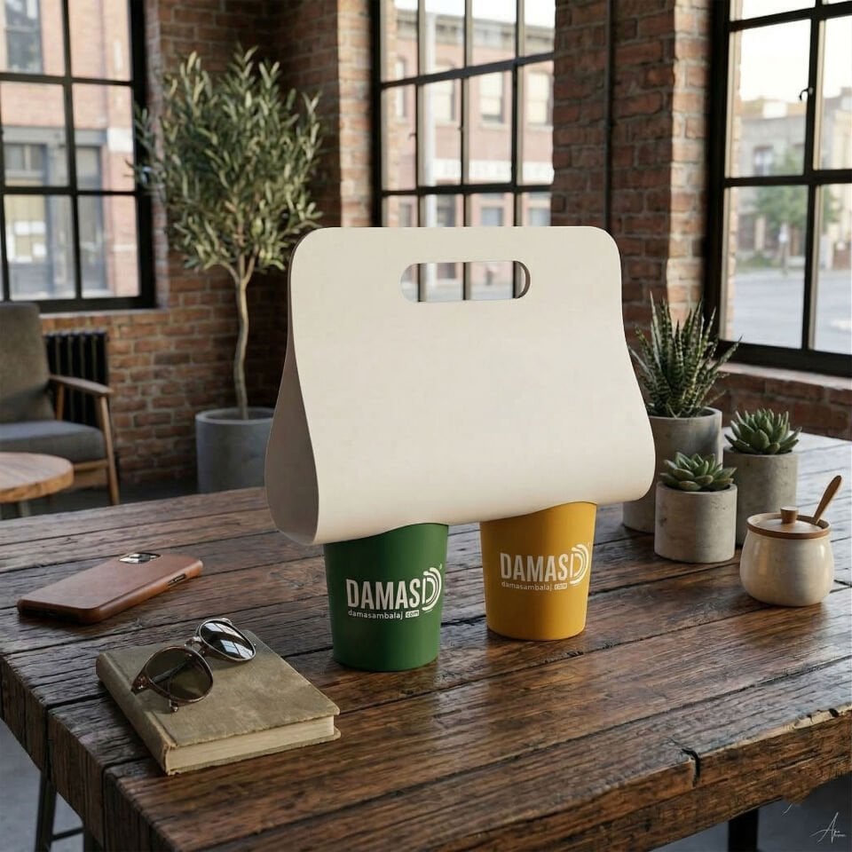 Saplı Karton Bardak Taşıyıcı 2'li ( Baskısız )