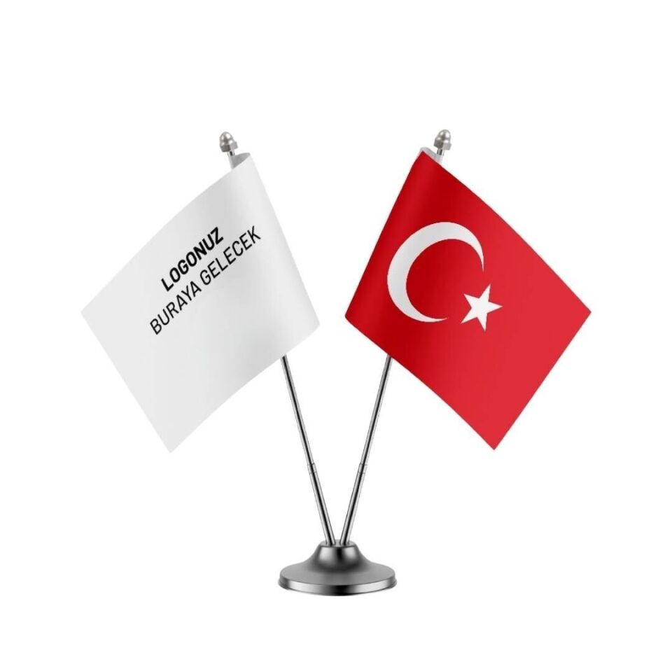 Masa Bayrağı Setleri Logo Basklı | DMSPMB-05 2'li Set - 12 Adet