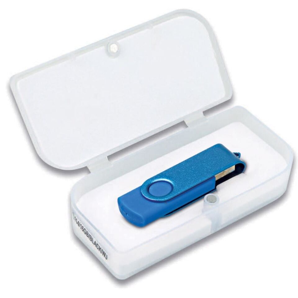 METAL USB BELLEK 8113 Mavi - Çift Yön Lazer Baskı  - 250 Adet - 32GB Kapasite