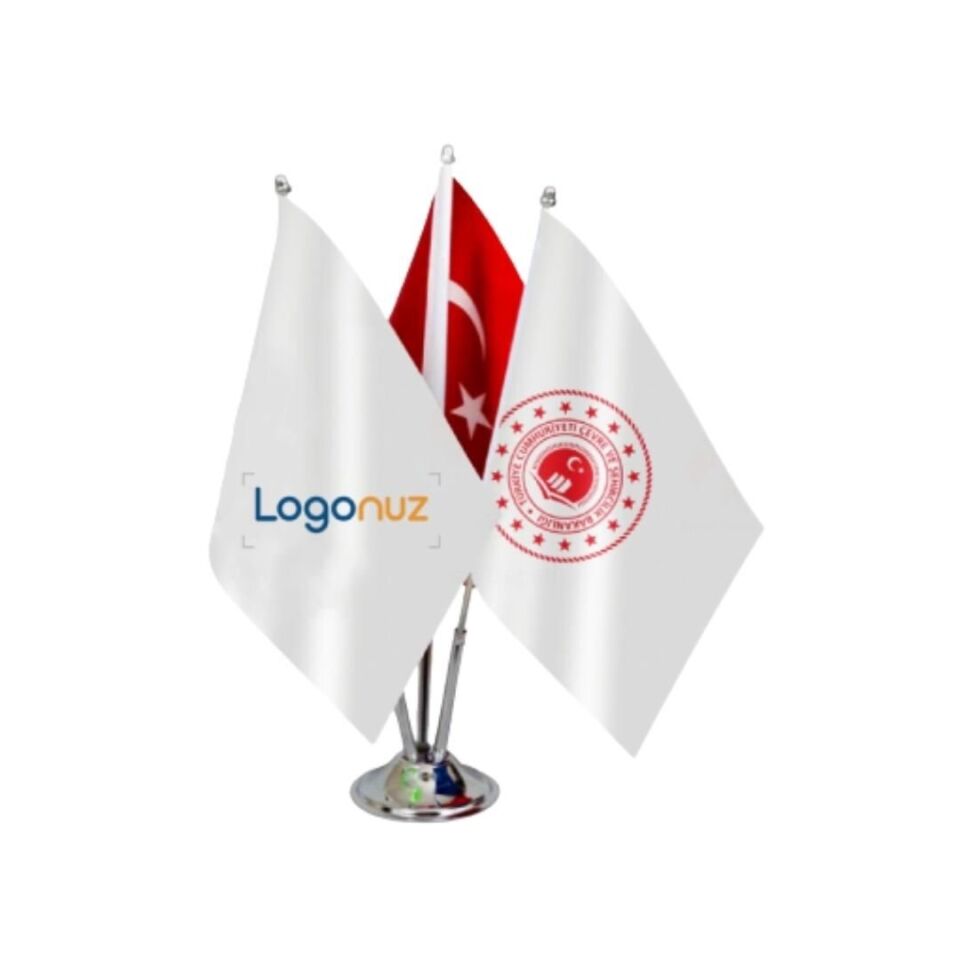 Masa Bayrağı Setleri Logo Basklı | DMSPMB-05 3'lü Set - 18 Adet