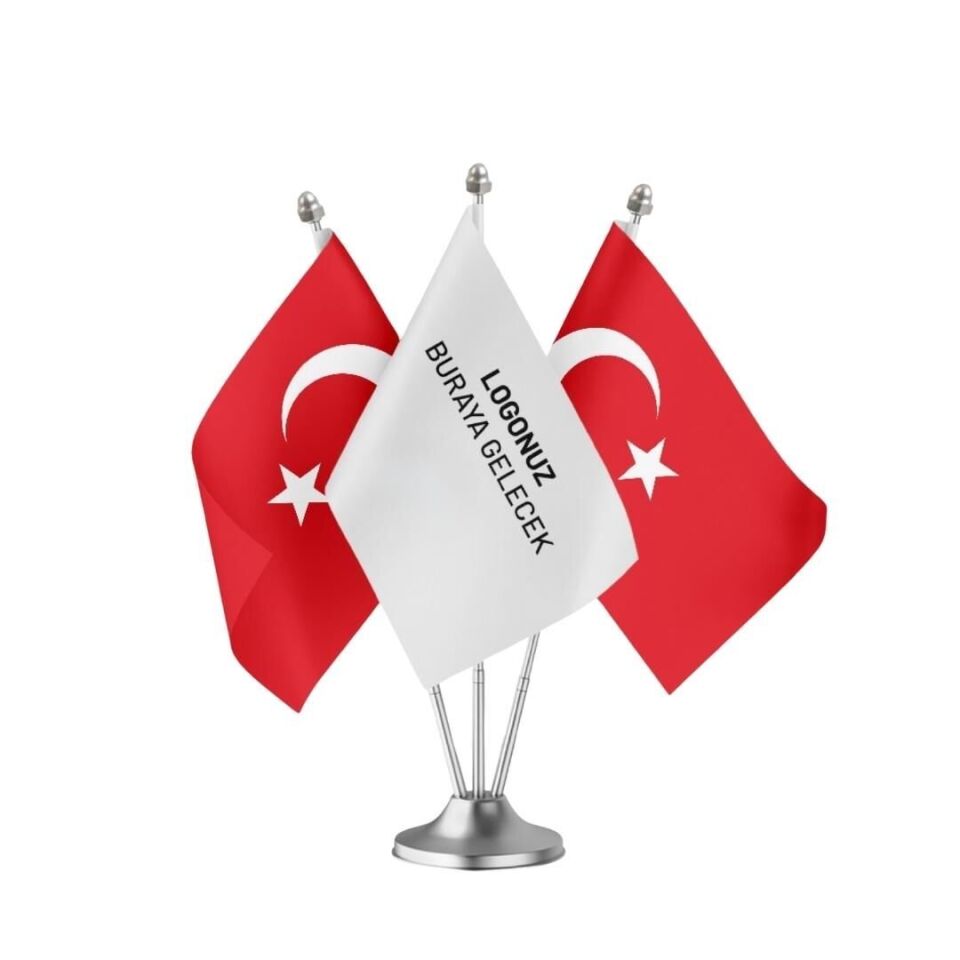 Masa Bayrağı Setleri Logo Basklı | DMSPMB-05 4'lü Set - 18 Adet