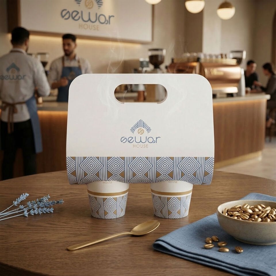 Saplı Karton Bardak Taşıyıcı 2'li ( Baskılı )