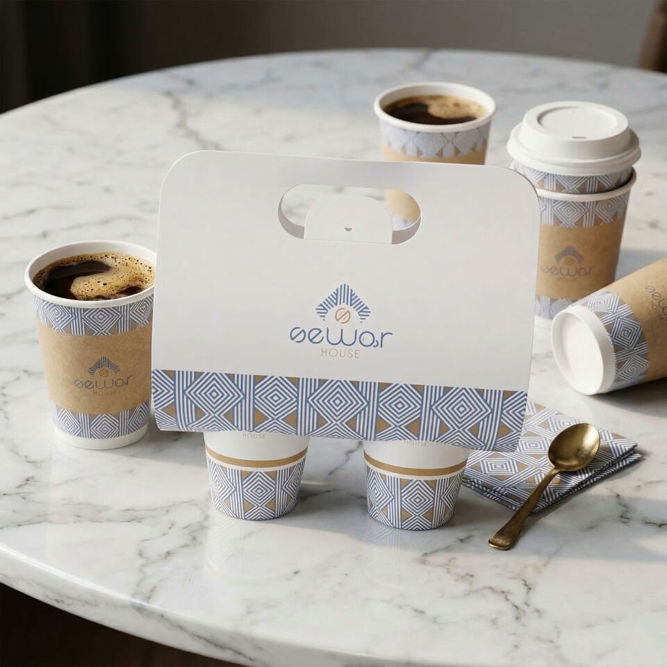 Saplı Karton Bardak Taşıyıcı 2'li ( Baskılı )