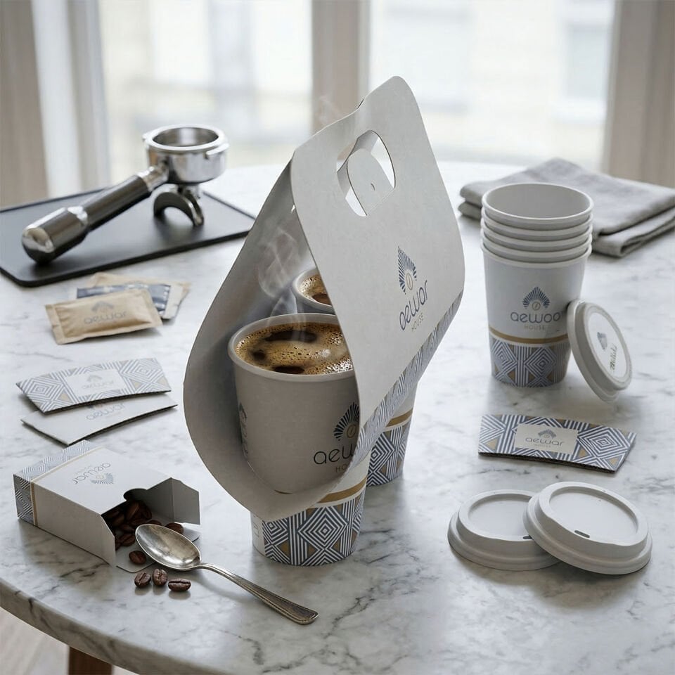 Saplı Karton Bardak Taşıyıcı 2'li ( Baskılı )