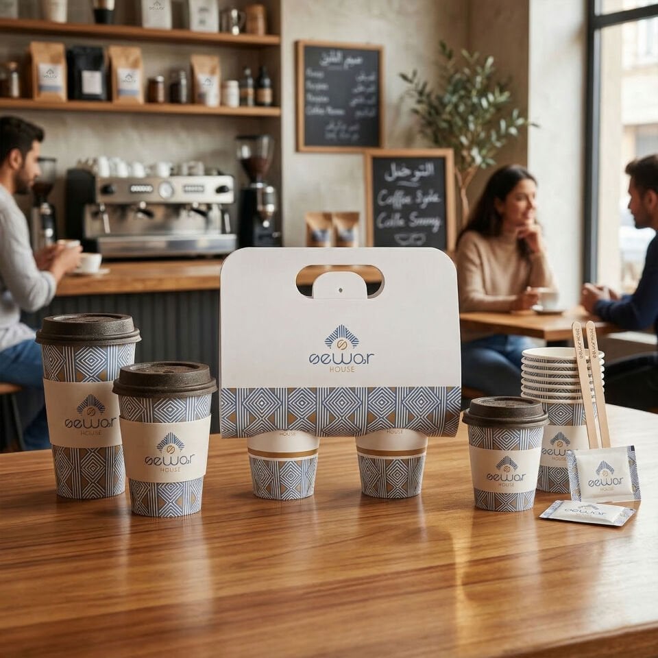 Saplı Karton Bardak Taşıyıcı 2'li ( Baskılı )