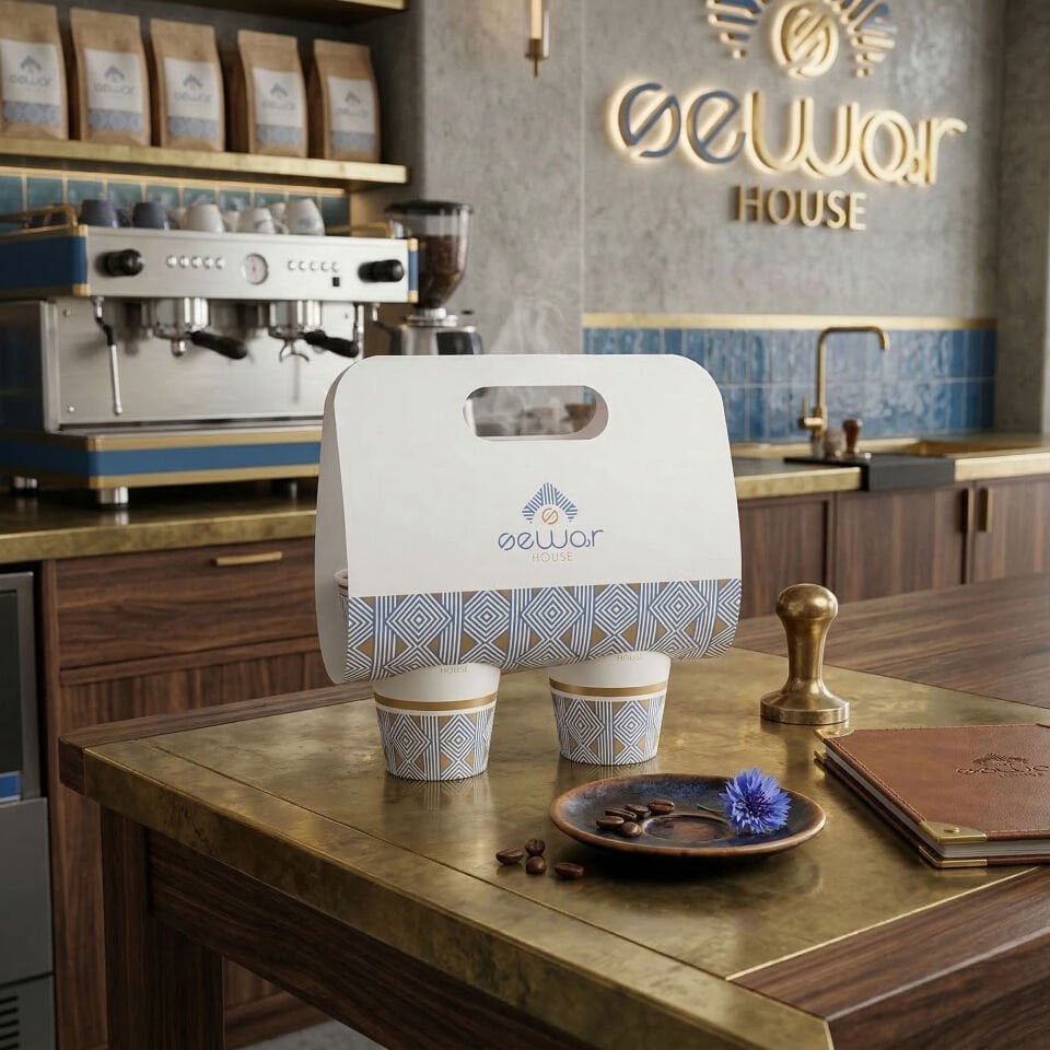 Saplı Karton Bardak Taşıyıcı 2'li ( Baskılı )