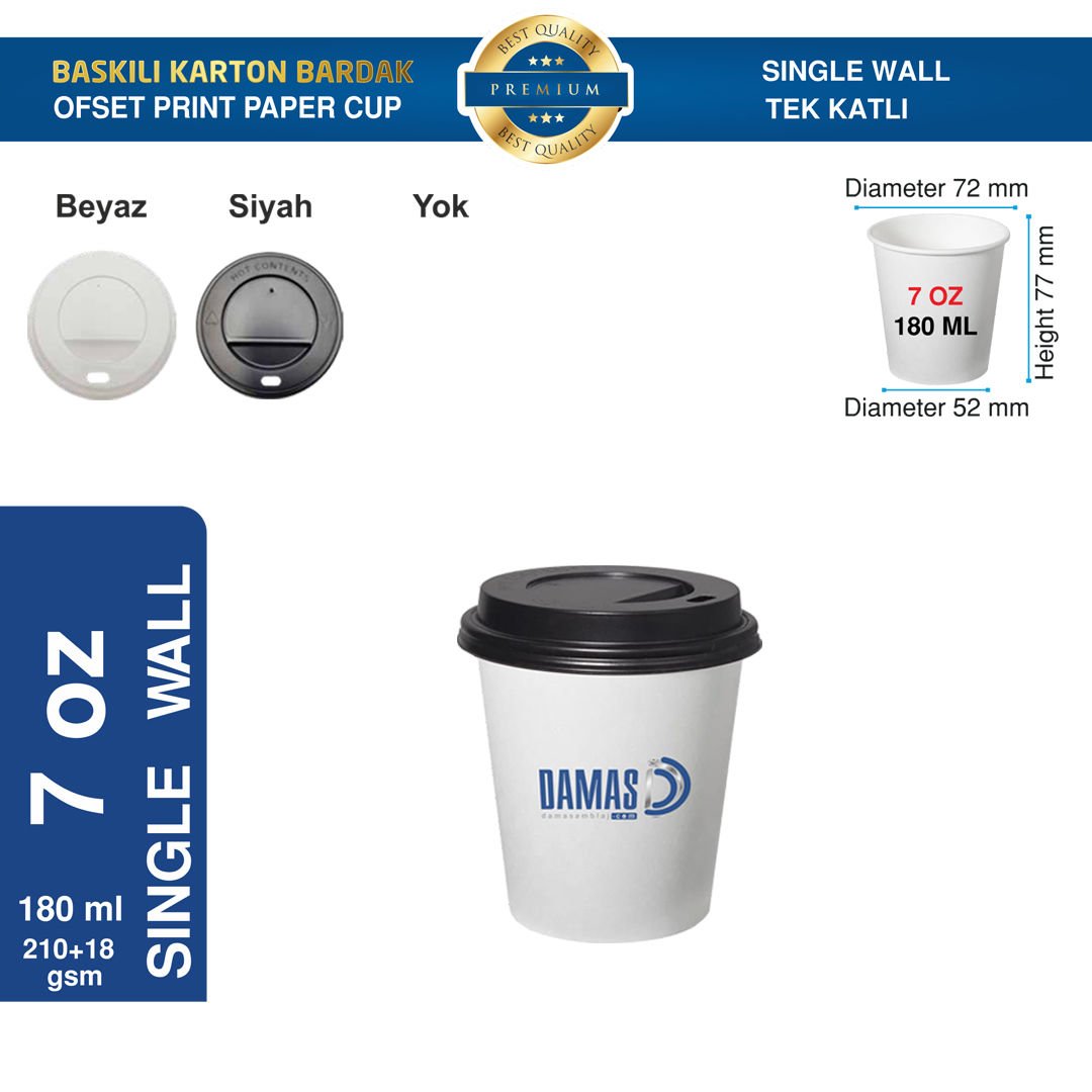 Karton Bardak Tek Katlı 7 oz ( Baskılı ) 500.000 adet - Siyah