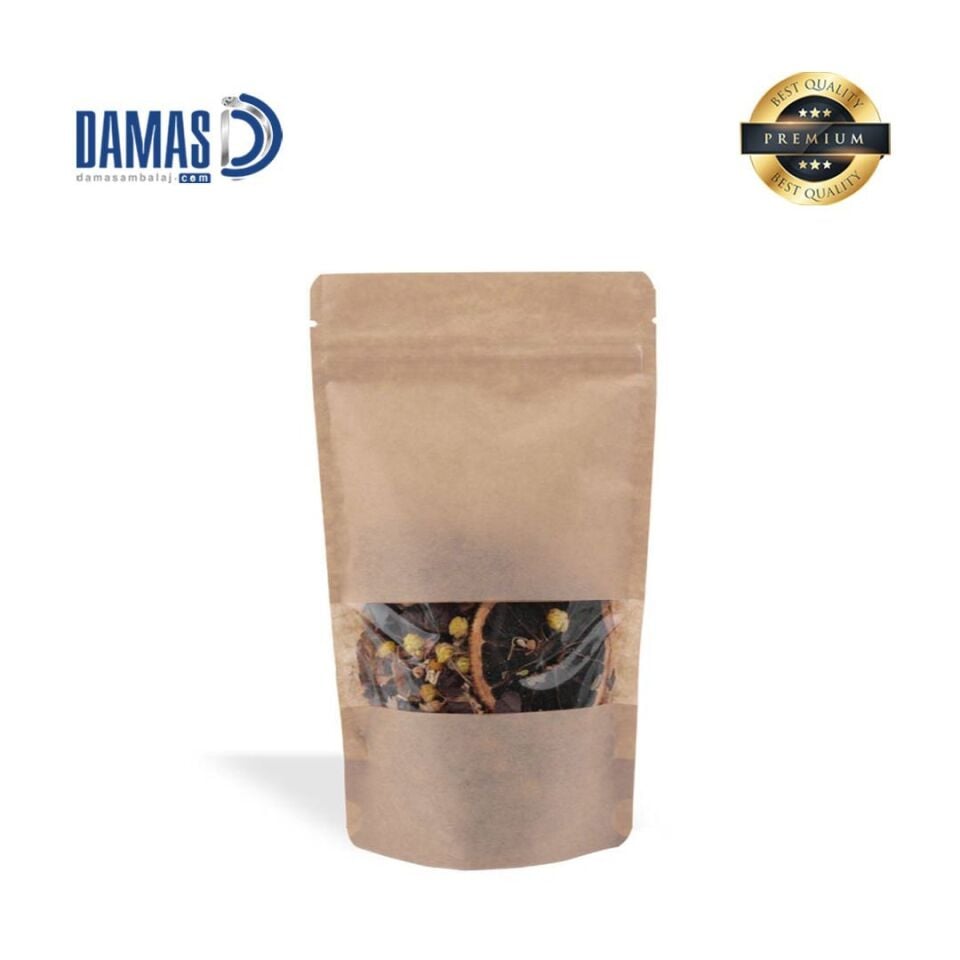 Kraft Pencereli Kilitli Doypack (Baskısız) 25x34 cm - 1500gr - 500 Adet
