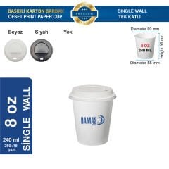 Karton Bardak Tek Katlı 8 oz ( Baskılı )