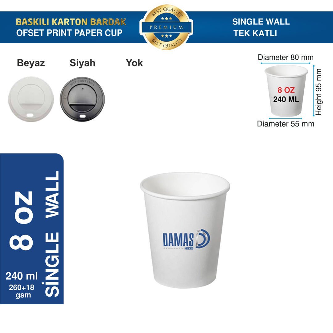 Karton Bardak Tek Katlı 8 oz ( Baskılı )