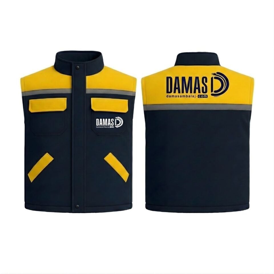 Gabardin İş Yeleği L-XL - Sarı-Lacivert - 50 adet