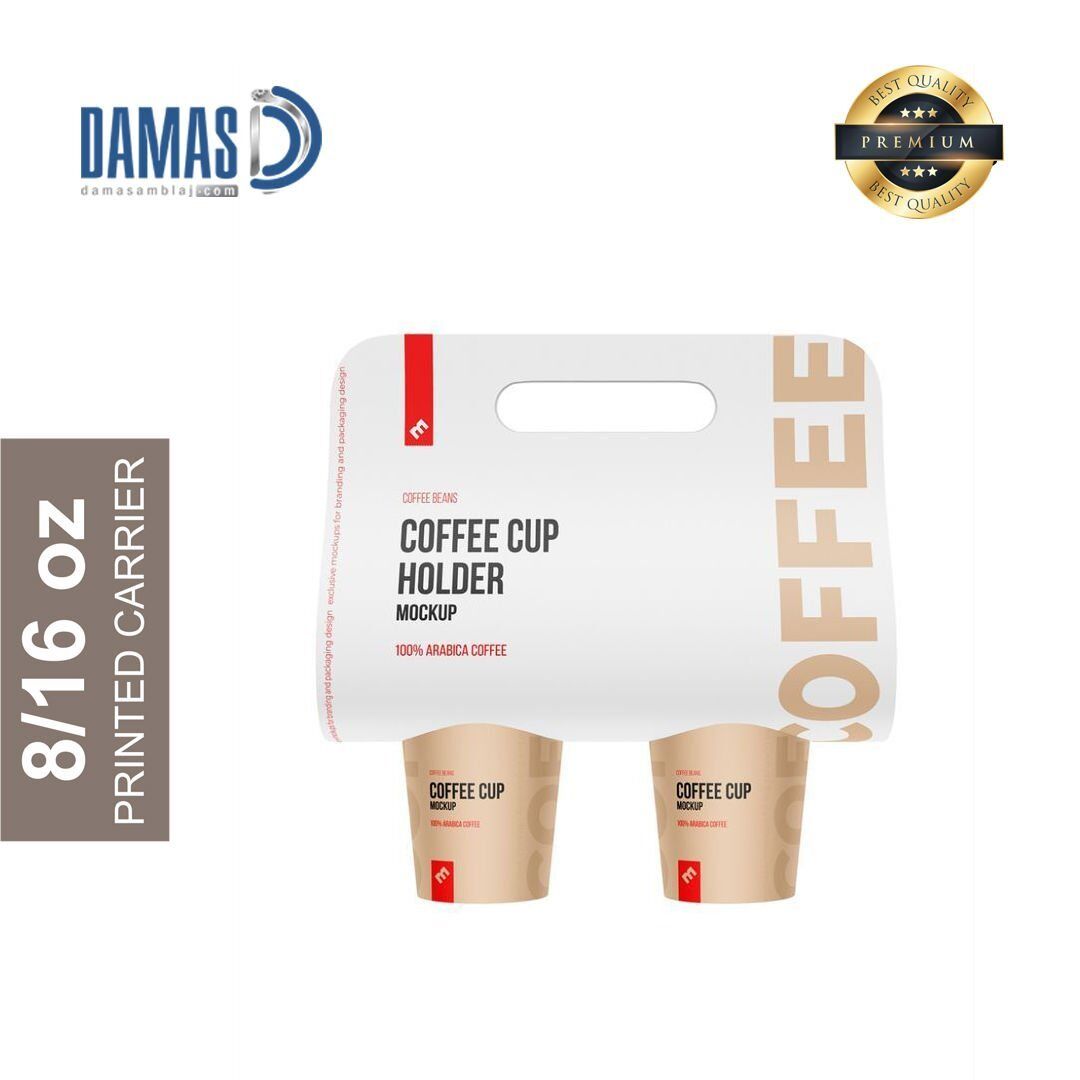 Saplı Karton Bardak Taşıyıcı 2'li (Baskılı) 10.000 adet - 8-16 oz