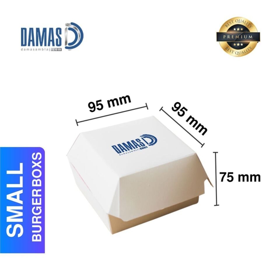 علبة همبرغر بيضاء 9.5 × 9.5 × 7.5 - مطبوعة - 50.000 قطعة
