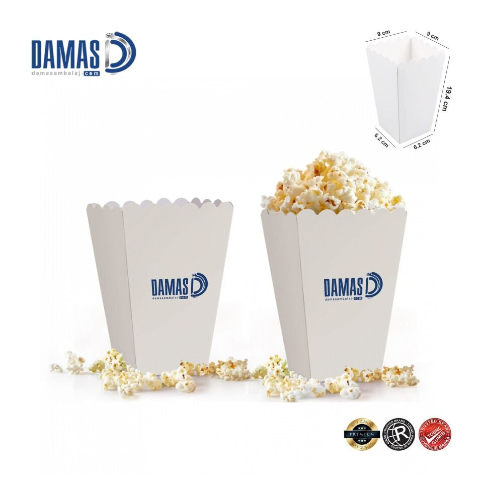 علبة فشار كرتون ابيض (مطبوعة)