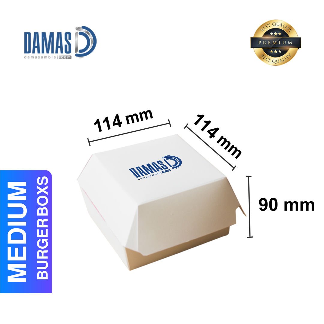 Burger Beyaz Kutusu ( Baskılı / Baskısız ) M - 11,4 x 11,4 x 9 cm - Baskılı - 100.000 adet