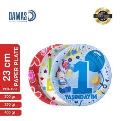 Beyaz Karton Tabak ( Baskılı ) 23 cm - 30.000 adet - 300 gr