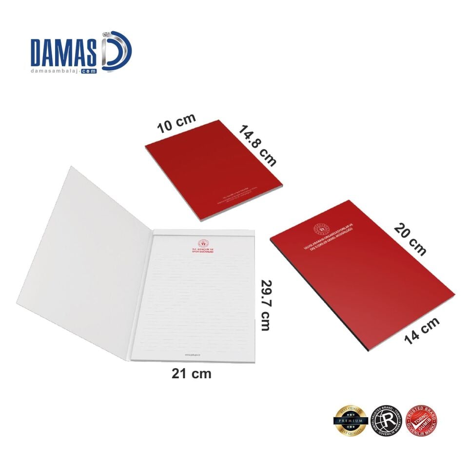 Kapak Geçmeli Yana Açılır Bloknot ( ALA-53 ) 1.000 adet  - 10x14.8 cm A6 - Mat Selefon + Kabartma Lak