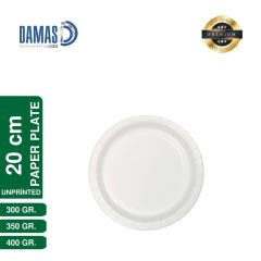 صحن ورق ابيض دائري غير مطبوع 20 سم - 23 سم