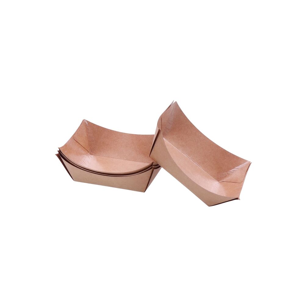 Karton Kayık Tabak (Yapıştırmalı) Baskısız - 10,000 adet - 14,2x9x4 cm - Kraft Karton - 265 gr - İç Parlak Selefonlu