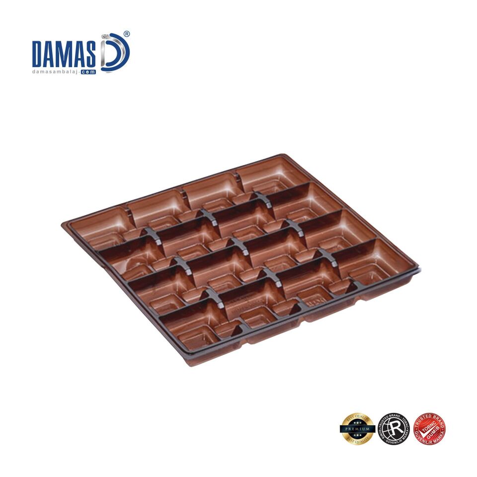 Madlen Çikolata Sunum Tepsi - Plastik Vakumlu Seperatör Kahverengi - 29x20,6 cm - 24 lu - 1.000 adet