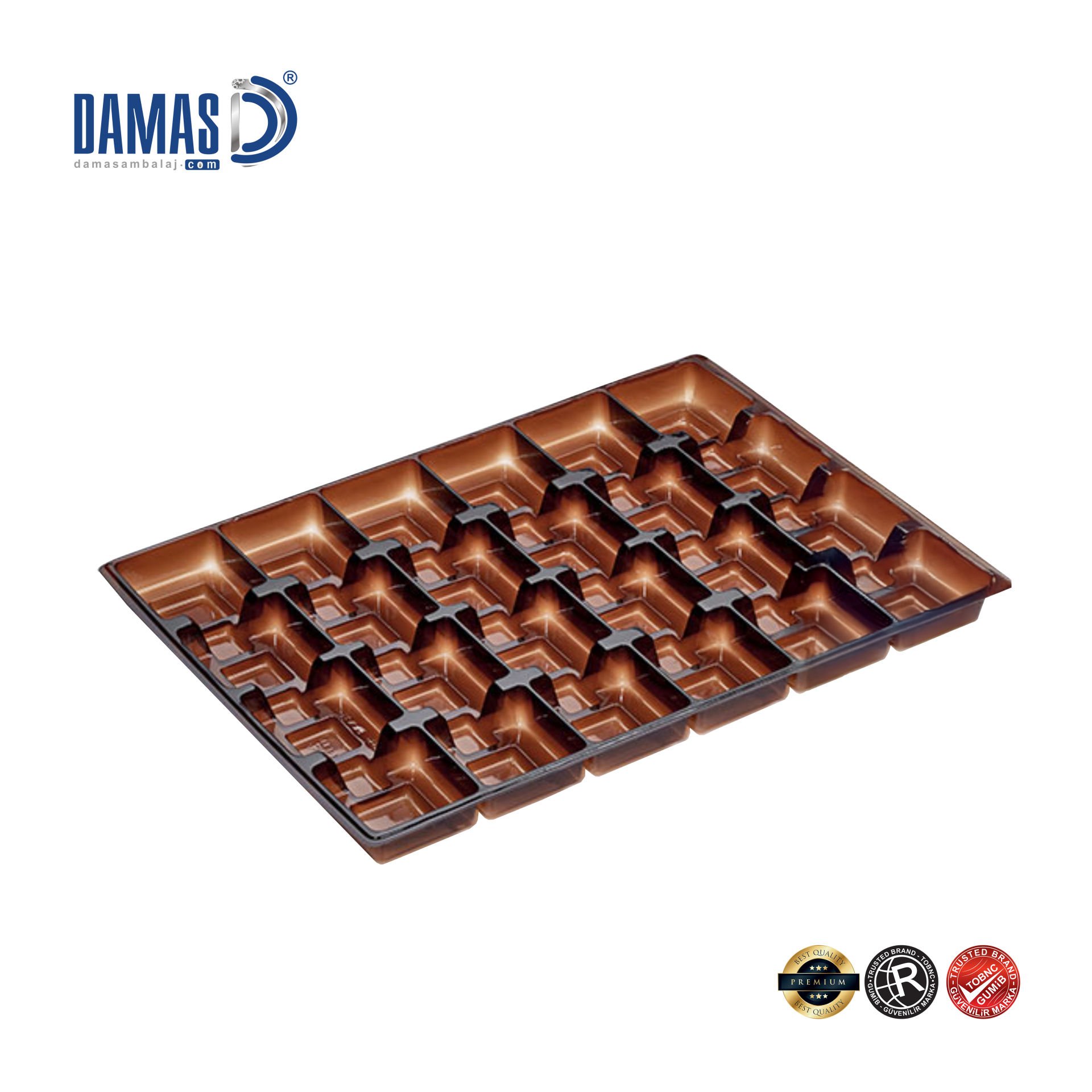 Madlen Çikolata Sunum Tepsi - Plastik Vakumlu Seperatör Kahverengi - 29x20,6 cm - 24 lu - 1.000 adet