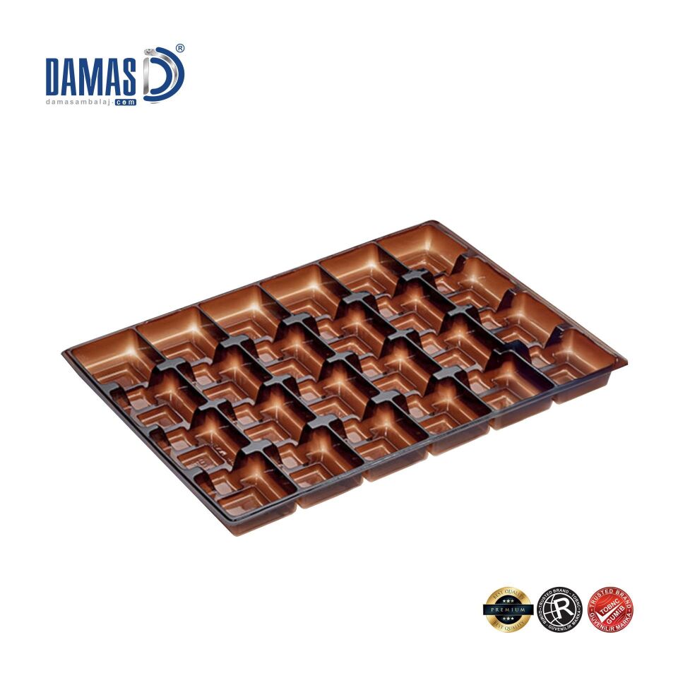 Madlen Çikolata Sunum Tepsi - Plastik Vakumlu Seperatör Kahverengi - 29x20,6 cm - 24 lu - 1.000 adet