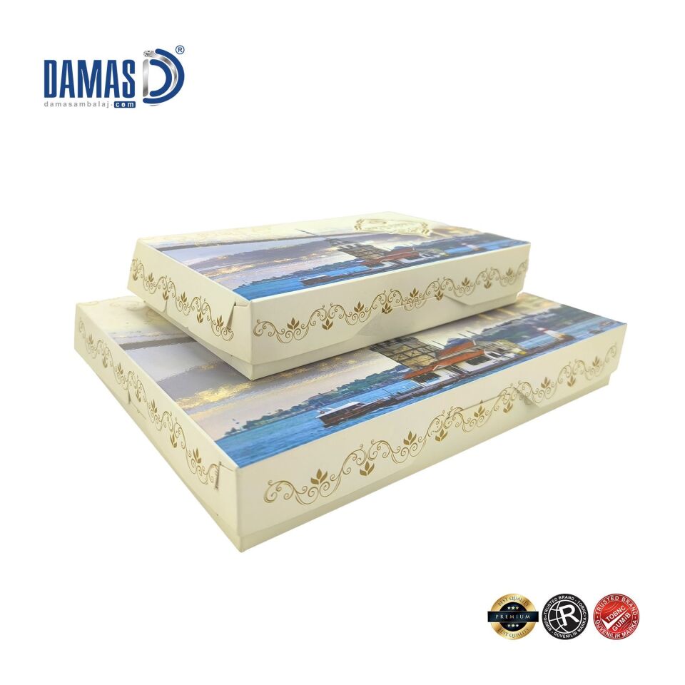 Baklava Kutusu 6'lı Kilitli ( Özel Baskı ) 18,5x13,2x2,6 cm - 250gr - 2.000 adet - İç Selefonlu