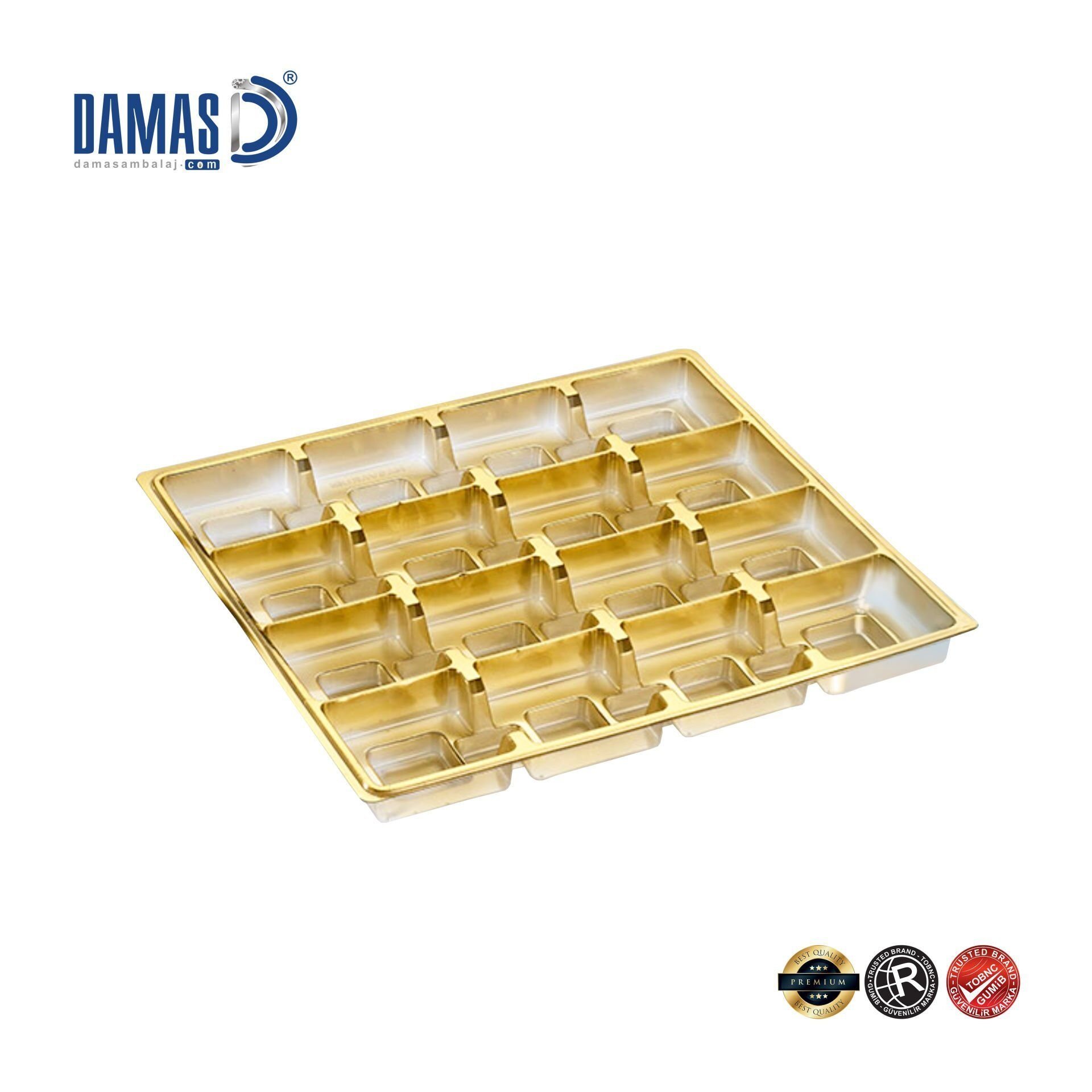 Madlen Chocolate Presentation Tray - Plastic Vacuum Separator Gold - 20.7x19.8 cm - 16 pieces - 1,000 pieces