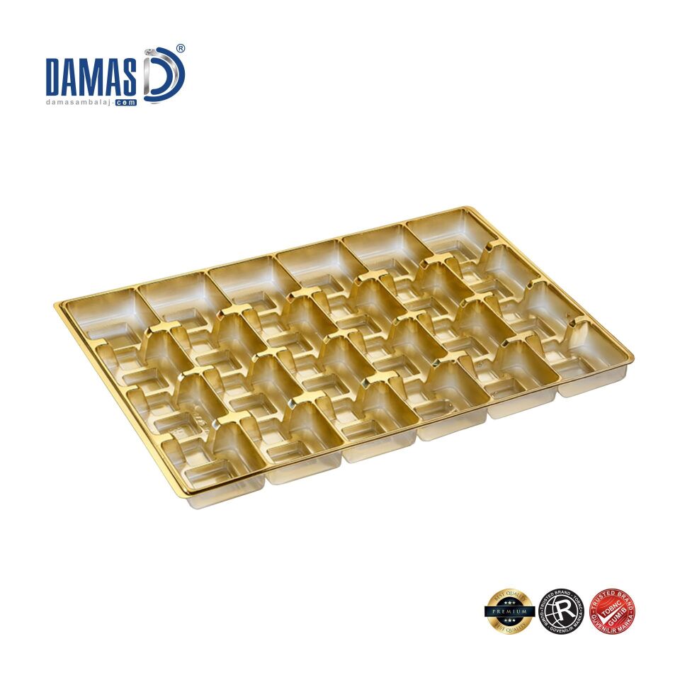 Madlen Chocolate Presentation Tray - Plastic Vacuum Separator Gold - 29x20.6 cm - 24 pieces - 1,000 pieces