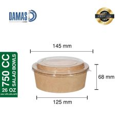 Salad Bowl Kraft (Printed / Unprinted) Unprinted - 100 - 26 OZ 750 cc - PP Lid