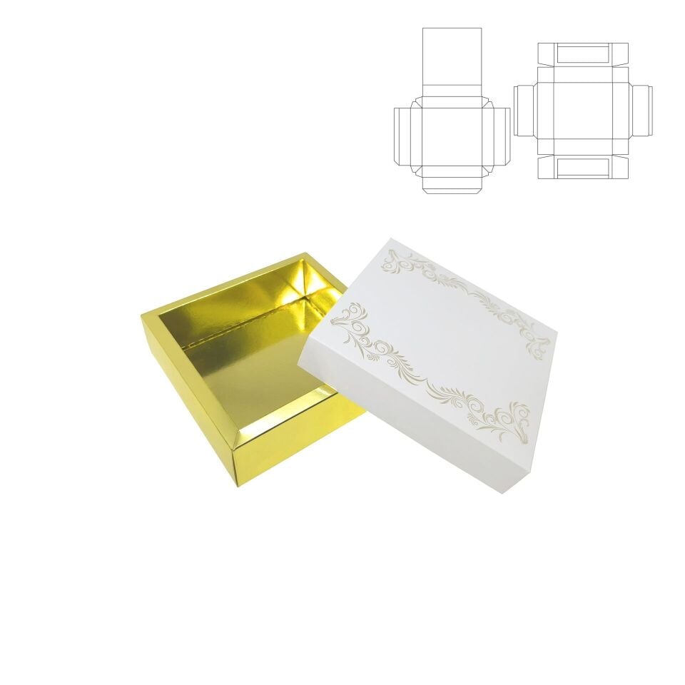 Karton Kutu KK03 (Kutu Kapak) 3.000 adet - 23,7x22,5x5 cm - Mat Selefon + Altın Yaldız