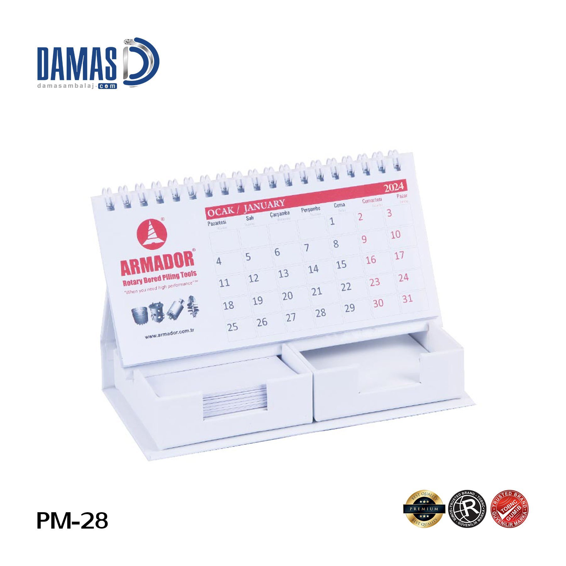 تقويم مكتبي مع ورق ملاحظات