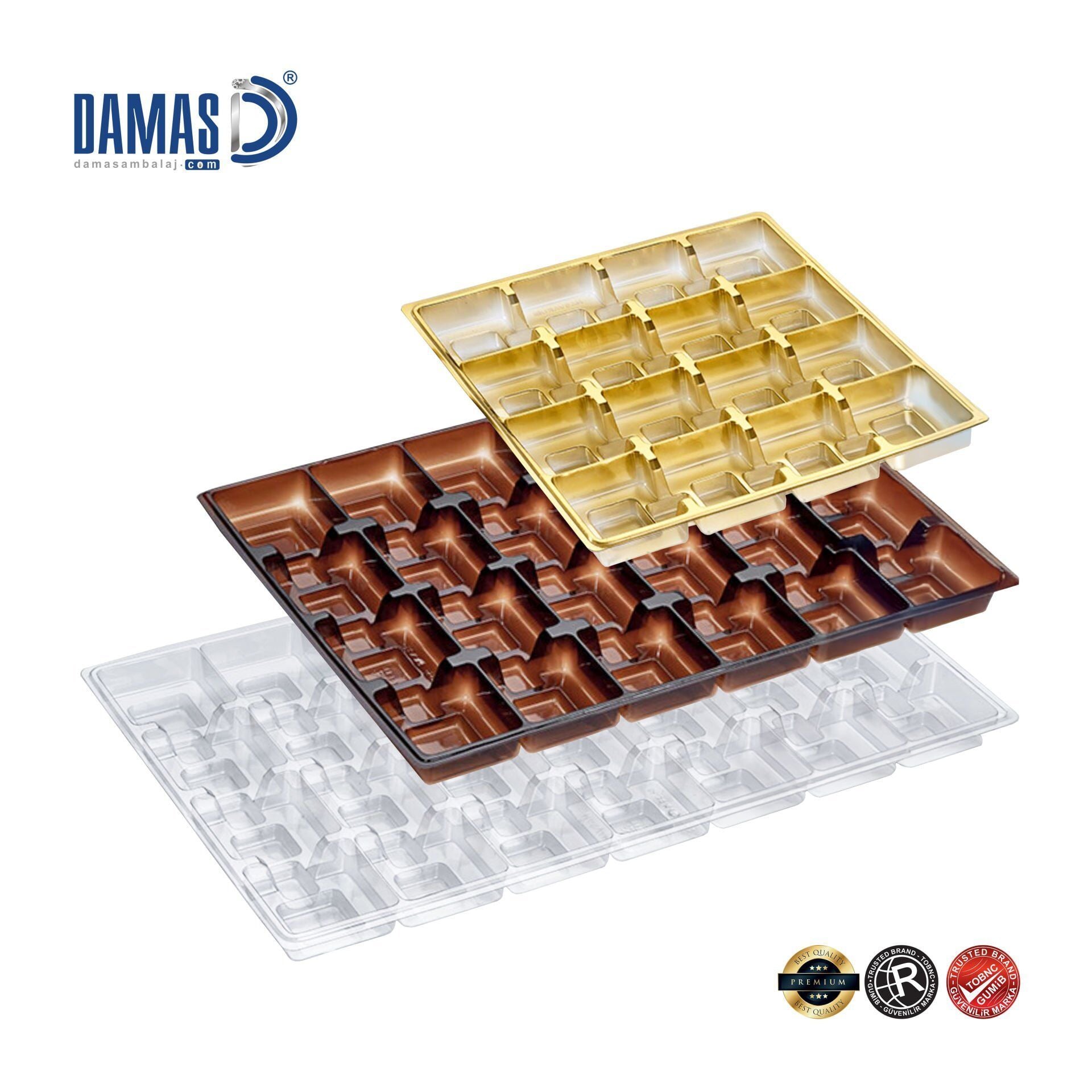 Madlen Çikolata Sunum Tepsi - Plastik Vakumlu Seperatör Şeffaf - 34x20,6 cm - 28 li  - 500 Adet