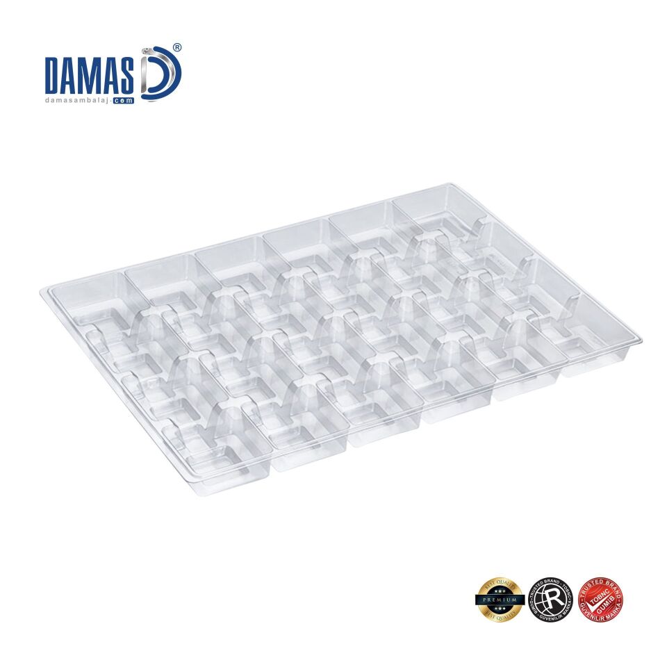 Madlen Çikolata Sunum Tepsi - Plastik Vakumlu Seperatör Şeffaf - 34x20,6 cm - 28 li  - 500 Adet
