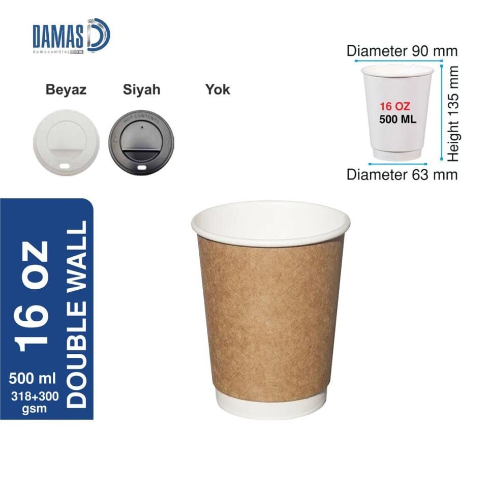 Double Kraft Bardak (Baskısız) 500.000 adet - 16 oz - Beyaz